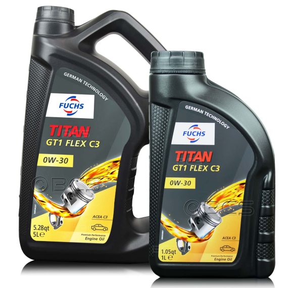 6 litrów FUCHS TITAN GT1 FLEX C3 0W30 - ACEA C3, MB 229.31, MB 229.51, MB 229.52, VW 504 00/507 00 - olej silnikowy - ZESTAW - TANIEJ, Opakowanie / zestaw: 6 litrów (5 litrów + 1 litr) - sklep olejefuchs.pl