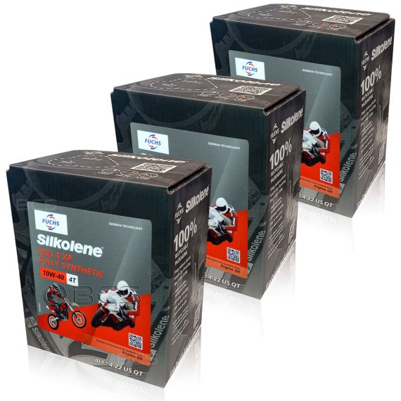 12 litrów FUCHS SILKOLENE PRO 4 10W40 XP - syntetyczny (fully synthetic) olej silnikowy (4T) do motocykli - ZESTAW - TANIEJ, Opakowanie / zestaw: 12 litrów (3 x 4 litry) - sklep olejefuchs.pl