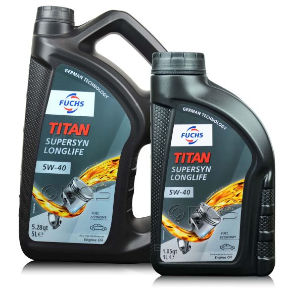 6 litrów FUCHS TITAN SUPERSYN LONGLIFE 5W40 - ACEA A3/B4, API SP, MB 229.5, VW 502 00, VW 505 00, PSA B71 2296 - olej silnikowy - ZESTAW TANIEJ, Opakowanie / zestaw: 6 litrów (5 litrów + 1 litr) - sklep olejefuchs.pl