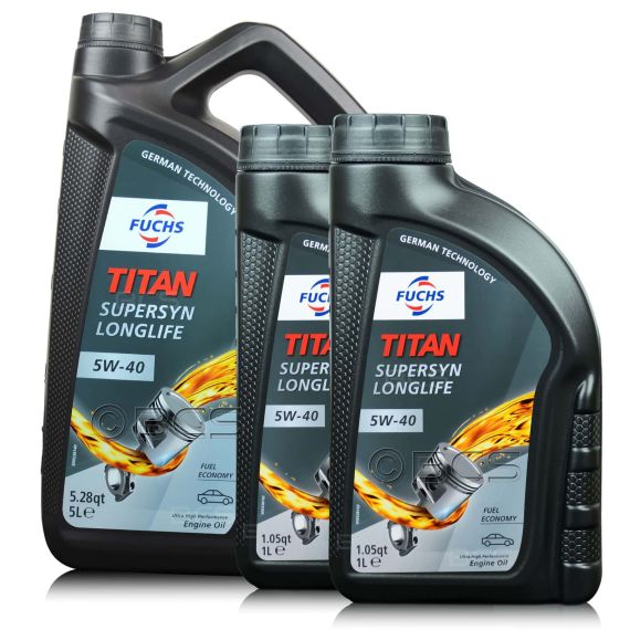 7 litrów FUCHS TITAN SUPERSYN LONGLIFE 5W40 - ACEA A3/B4, API SP, MB 229.5, VW 502 00, VW 505 00, PSA B71 2296, BMW LL-01- olej silnikowy - ZESTAW - TANIEJ, Opakowanie / zestaw: 7 litrów (5 litrów + 2 litry) - sklep olejefuchs.pl
