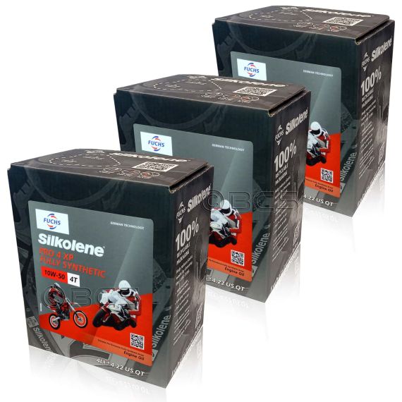 12 litrów FUCHS SILKOLENE PRO 4 10W50 XP - syntetyczny (fully synthetic) olej silnikowy (4T) do motocykli - ZESTAW - TANIEJ, Opakowanie / zestaw: 12 litrów (3 x 4 litry) - sklep olejefuchs.pl