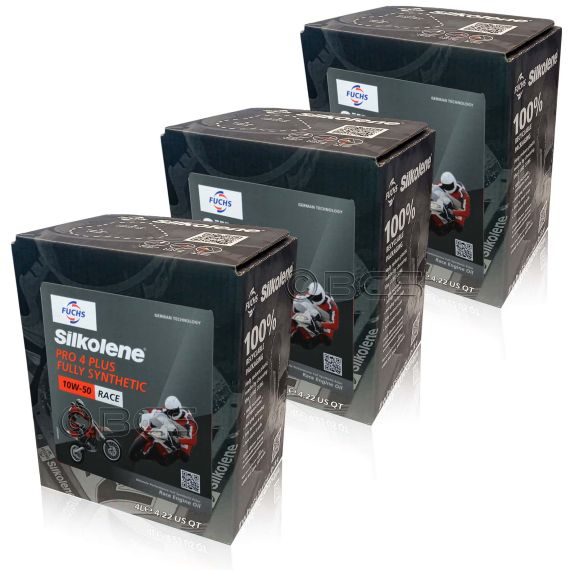 12 litrów FUCHS SILKOLENE PRO 4 PLUS 10W50 RACE - syntetyczny (full synthetic) olej silnikowy (4T) do motocykli wyczynowych - ZESTAW - TANIEJ, Opakowanie / zestaw: 12 litrów (3 x 4 litry) - sklep olejefuchs.pl